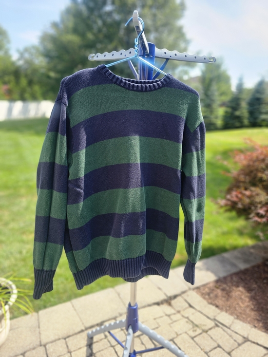 Brandy Melville Sweaters - Brandy Melville - Women's Green & Navy Striped Crewneck Sweater
